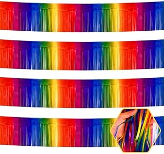 4 Pack 10 Long Pink Metallic Foil Fringe Garland Wall Hanging Tassle Banner, Bridal Shower, Valentine's Day Parade Floats, Birthday, Theme Party, New Year Party Decorations