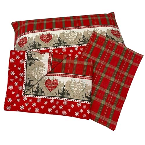 Bee Set Lenzuola in Flanella Tartan con Cervi Completo Letto Matrimoniale MADE IN ITALY (2P, Cervo Tartan)