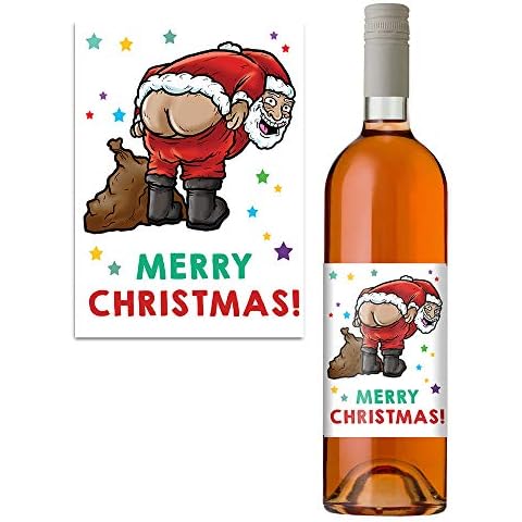 Santa Mooney Christmas Wine Bottle Label Cover