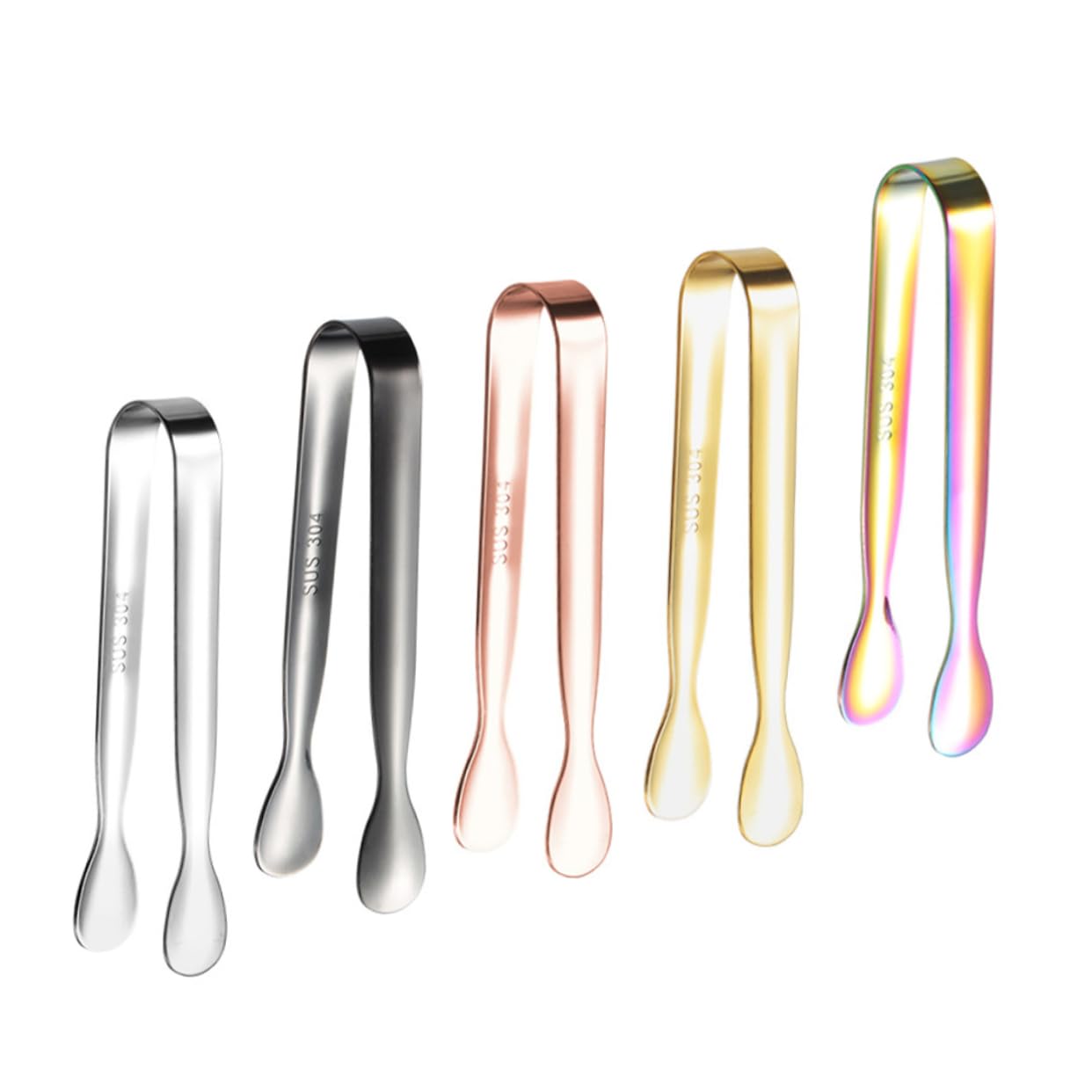 SOLUSTRE Effortless Ice Cube Sugar Cube Picking 5pcs Stainless Steel Tongs for Kitchen Cafe Restaurant
