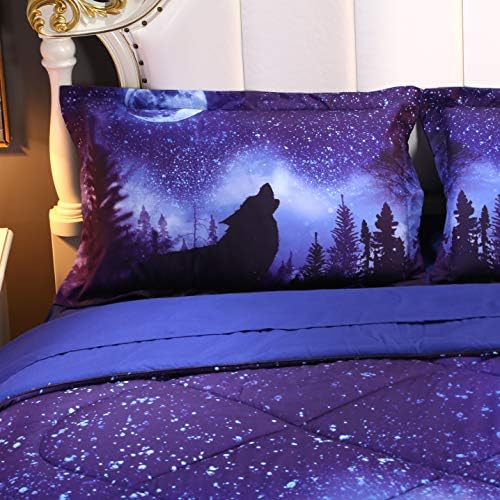 Wowelife Wolf Bedding Sets for Boys and Girls 5-Piece Full, Premium Wolf Bed in a Bag, 3D Horse Comforter Set, Comfortable and Soft Kids Bedding Set 2 51dN6wHTqZL. AC