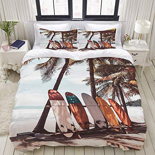 Yaoni Housse de Couette, Planche de Surf de Voyage et Palmier sur la Plage, Ensemble de literie Ensembles en Microfibre de Luxe Ultra Confortables et légers