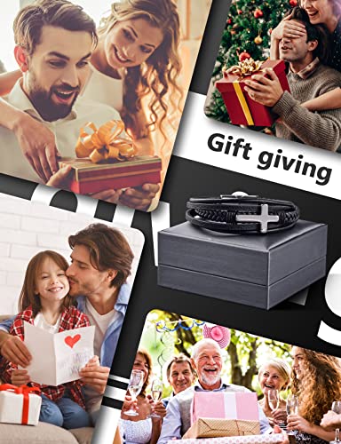 Tongnan Leather Bracelet, Valentines Day Gifts For Him, Blue Tiger Eye Genuine Leather Braided Bracelet For Men, Cuff Wrap Bracelet Steel Wristband With Magnetic Clasp Bracelet For Men (C 8.07In) #TOP7