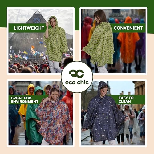 ECO CHIC Waterproof Hooded Rain Ponchos for Adults, Foldable Adult Poncho with Pocket, Lightweight Reusable Raincoat4