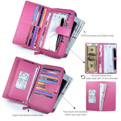 Image of Big Fat RFID Blocking Leather Organizer Checkbook Wallets For Women - Clutch