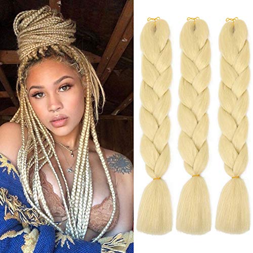 Blonde Braiding Hair Extensions Jumbo Braiding Hair Synthetic Hair for Braiding Blonde Braiding Hair Braid in Hair (24Inch ,3Pcs/Lot, 613#)
