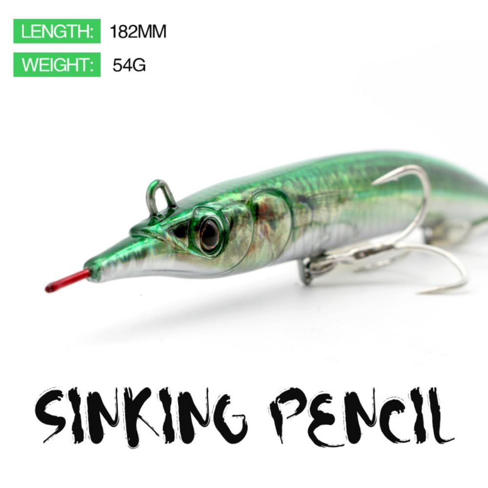 Atlantic Needlefish Sinking Jerkbait avec des hameçons triples pour la pêche en mer Big Game(18cm/7.15in 54g/1.9oz. 6 Option de Couleur)