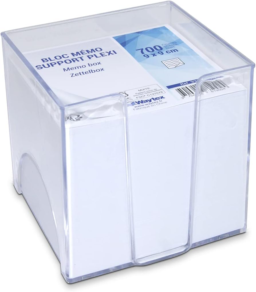 WAYTEX 931150 Memo Pad with 700 White Notes 9 x 9 cm with Transparent Plastic Holder