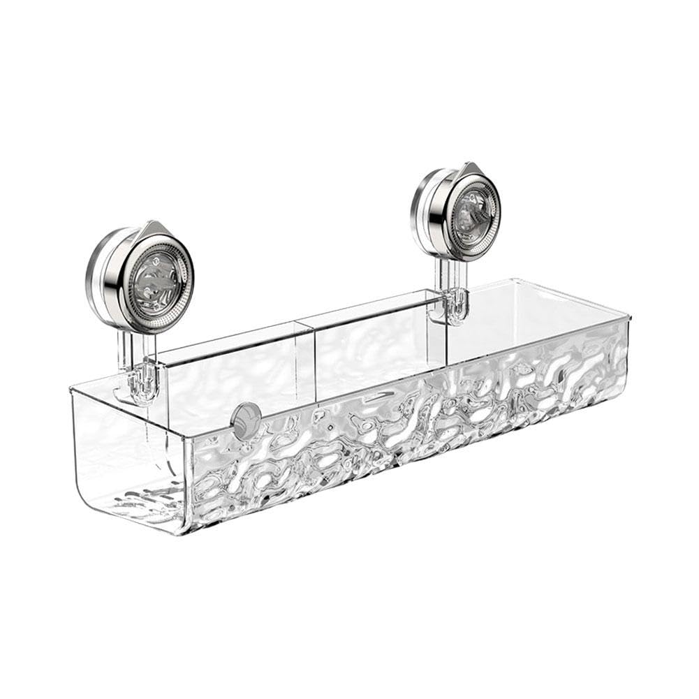 Fuxeti, mensola a ventosa, leggera e lussuosa, senza punzonatura, trasparente, senza trapano, portaoggetti angolare per doccia, organizer per bagno e portaoggetti (rettangolo-argento