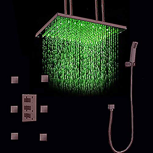 Cascada Bathroom Shower Set With Luxury 20" Water Power Led Shower Head (Ceiling Mount) Rainfall, Regular Valve, 6 Massage Jets Spray Body Shower Set, Oil Rubbed Bronze Finish #TOP29