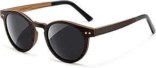 Round Wood Polarized Sunglasses Womens Vintage Retro Oak Walnut Rosewood Wooden Shades UV Protection