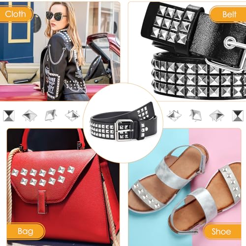LIQWEI 500 Stück Silber Nieten, Quadratische Nieten Metall für Leder DIY Punk Studs Metall 10mm Pyramide Spike Niete für Taschen Kleidung, Schuhe Lederband Handschuhe