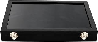 JUNBING Joyero Tapa de Vidrio Negro 100 tragamonedas de tragamonedas Anillo de Anillo de Anillo de Pantalla Caja de Almacenamiento Bandeja Estuche Organizador Joyero Grande