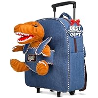 Naturally KIDS Dinosaur Backpack with Wheels - Kids Suitcase on Wheels for Boys Girls w Stuffed Animal - Children's Luggage