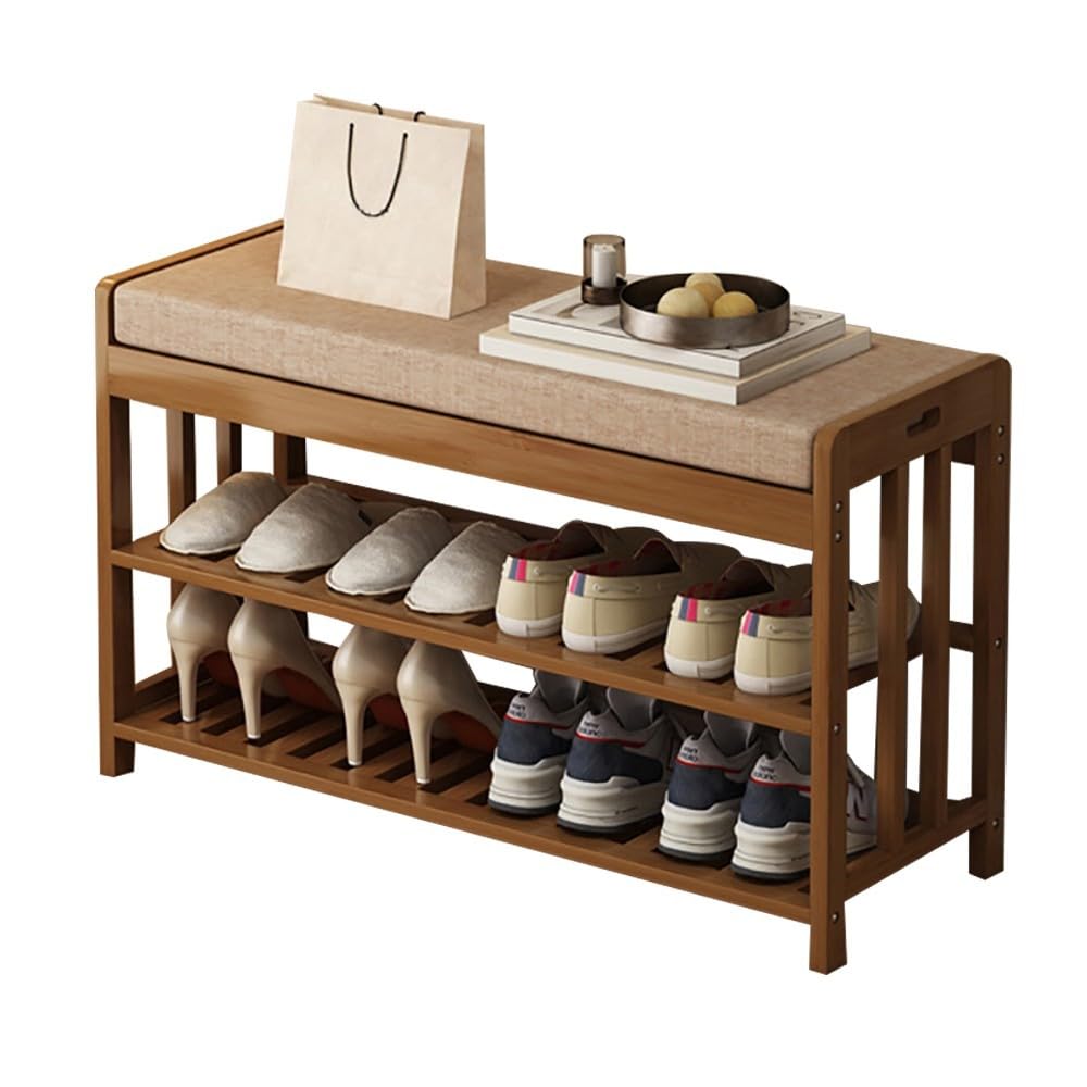 Banc de rangement à chaussures moderne en bambou marron rustique et confortable