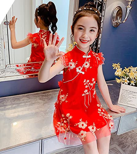 Girls Chinese Cheongsam Qipao Traditional Floral Pretty Flowy Embroidered Floral Dress with Matching Hair Clips Outfit3