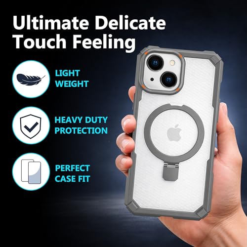 Image of AIBEX Transparent Back Cover Compatible for iPhone 15| Mag-Saf Magnetic Ring Kickstand | Shockproof Dual Layer Military Grade Drop Protection Armor Case| Wireless Charging Support - Grey