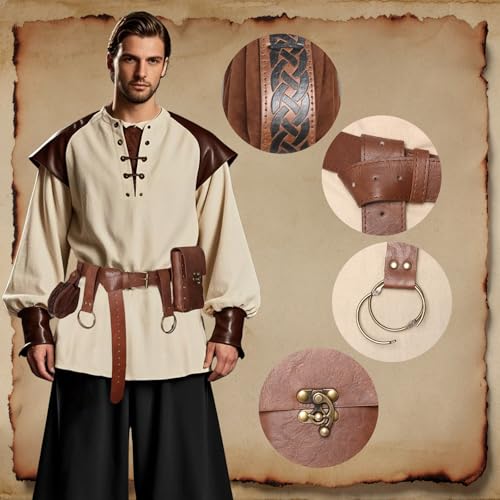 Renaissance Belt Pouch Medieval Viking Pirate Leather Bag Potion Bottle Set Skirt Hike Halloween Cosplay Costume Accessorie(Brown, Belt Pouch)4