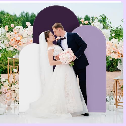 Image of Vitalcozy Set of 3 Arch Covers 6ft, 6.5ft, 7.2ft White Purple Series Spandex