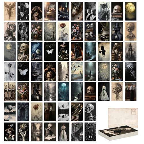 Tlenpo 64 Pcs Moody Dark Academia Decor Postcards, 4x6In Grunge Room Decor Gothic Wall Art Prints, Victorian Posters for Room, Goth Wall Collage Kit for Bedroom Dorm