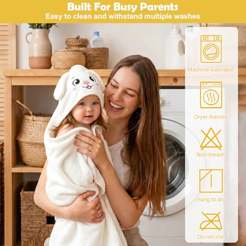 Image of 12 PCS Baby Towels Set, Baby Bath Towels for Toddlers Newborn Essentials | Super Thick Absorbent, Cute Animal Hooded, Soft Cozy, 4 Baby Towels & 8 Washcloths for Boy Girl Gifts (Dog, Duck, Frog, Bear)