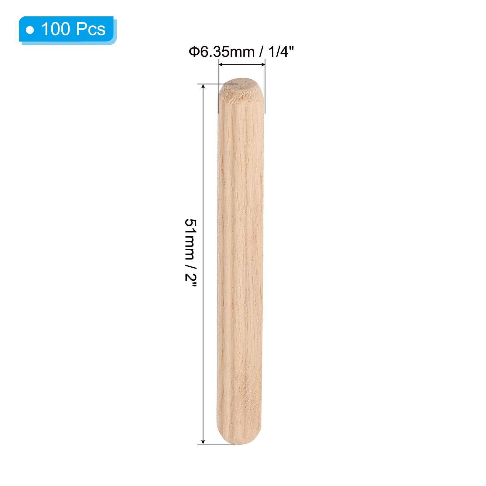 PATIKIL 1/4x2 Wooden Dowel Pins, 100Pack Wood Dried Fluted and Beveled Variety Bucket for DIY Crafts and Home Decor - Image 2