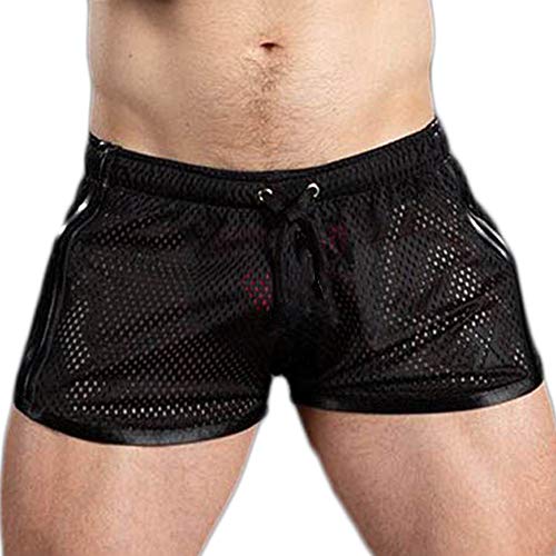 メッシュ ショートパンツ 透け透け ホットパンツ メンズ トレーニング ハーフパンツ スウェット ラグパン ゲームパンツ パジャマ 短パン ラガーマン マッチョ GTLINE Favolic ファボリック (M, Black)