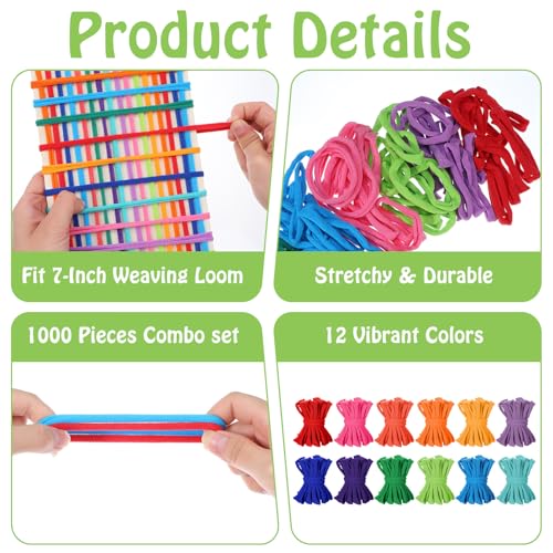 Image of Oqqlin 1200 Pcs Weaving Loom Refill Loops, 7 Inch Potholder Loops PU Elastic Colorful Loom Rubber Bands Colorful DIY Weaving Craft Bands for Adults, Craft Enthusiasts (12 Colors)