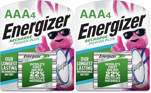 Image of Energizer Rechargeable AAA Batteries, Recharge Power Plus Triple A Battery Pre-Charged, 4 Count (Pack of 2)