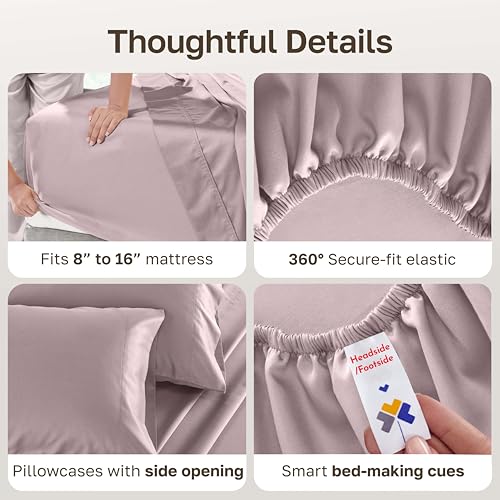 Image of California Design Den Full Size Bed Sheets Set - 500 Thread Count Sateen, Natural 100% Cotton Sheet Set, Fully Elasticized Deep Pockets, Snug Fit, Breathable Bedding - Soft Rose