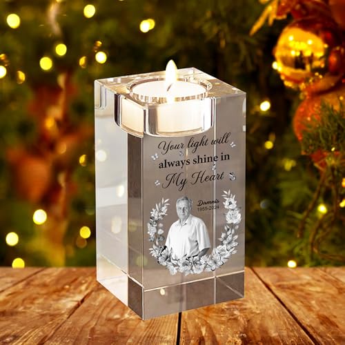 Personalized Photo Crystal Memorial Candle Holder Custom Passed Away Loved One Candle Holder Sympathy Gifts for Loss of Loved One Dad Mom Husband Wife Friend in Memorial Bereavement Gifts (02)