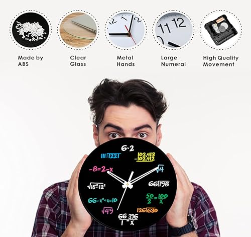 Image of SANDROSE Mathematics 10 inch Designer Plastic Analog Wall Clock Home for Living Room Kitchen Bedroom Office Classroom Kids Room, Black