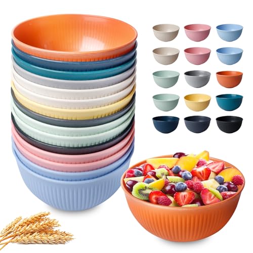 Vegena Lot de 15 bols à céréales 700 ml, bols à salade incassables, réutilisables, en plastique, bols à soupe, bols à céréales, bols de camping,...