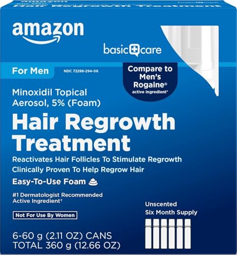 Amazon Basic Care Minoxidil Topical Aerosol, 5% Foam, Hair Regrow...