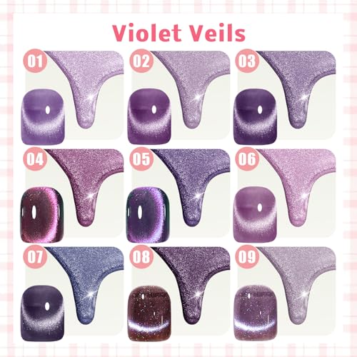 Set de esmaltes en gel Cat Eye holográfico 9 colores miniatura 2