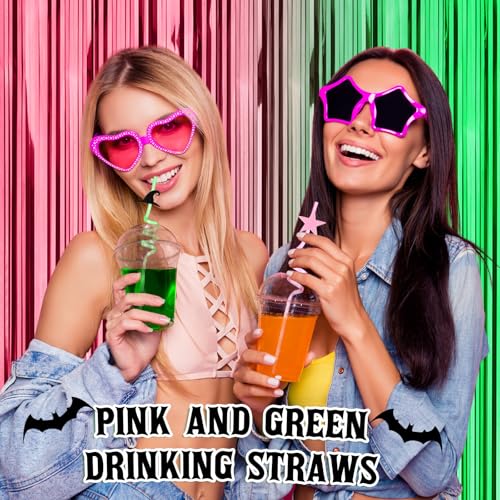 Pitillos plásticos reutilizables de fiesta, 24 unidades, rosa y verde miniatura 6