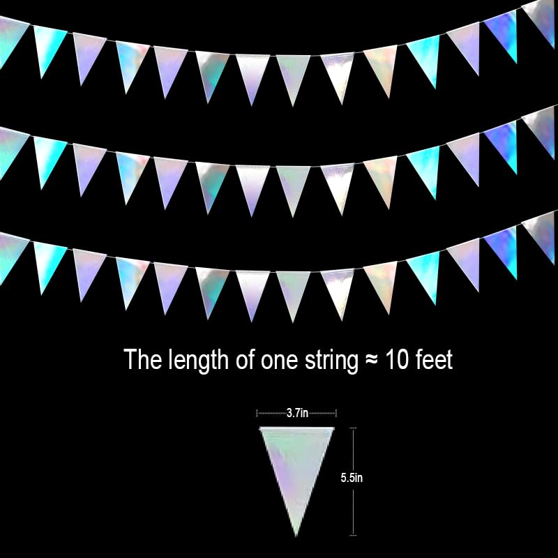 Image of Iridescent Hanging Triangle Flag Pennant Garland Iridescent Hanging Paper Pennant Streamer Paper Triangle Flag Bunting Banner for Graduation Wedding Engagement Birthday Party Decor 30 Feet