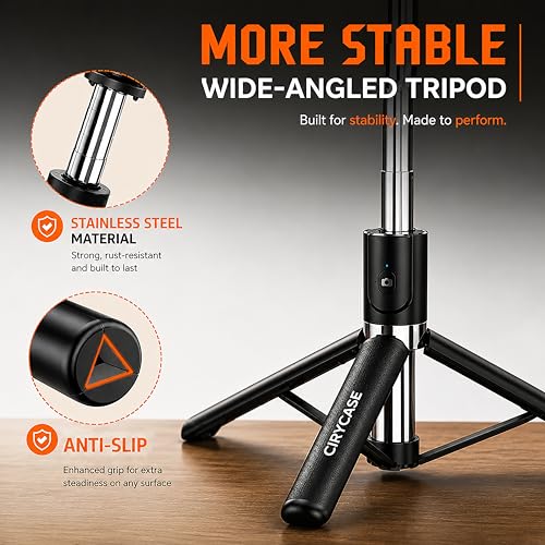 Image of CIRYCASE Selfie Stick Tripod, 170 cm Reinforced, Bluetooth, Multi-Functional, for iPhone and All Smartphones, Travel and Vlogging (Gripd 170 Cm with Light)