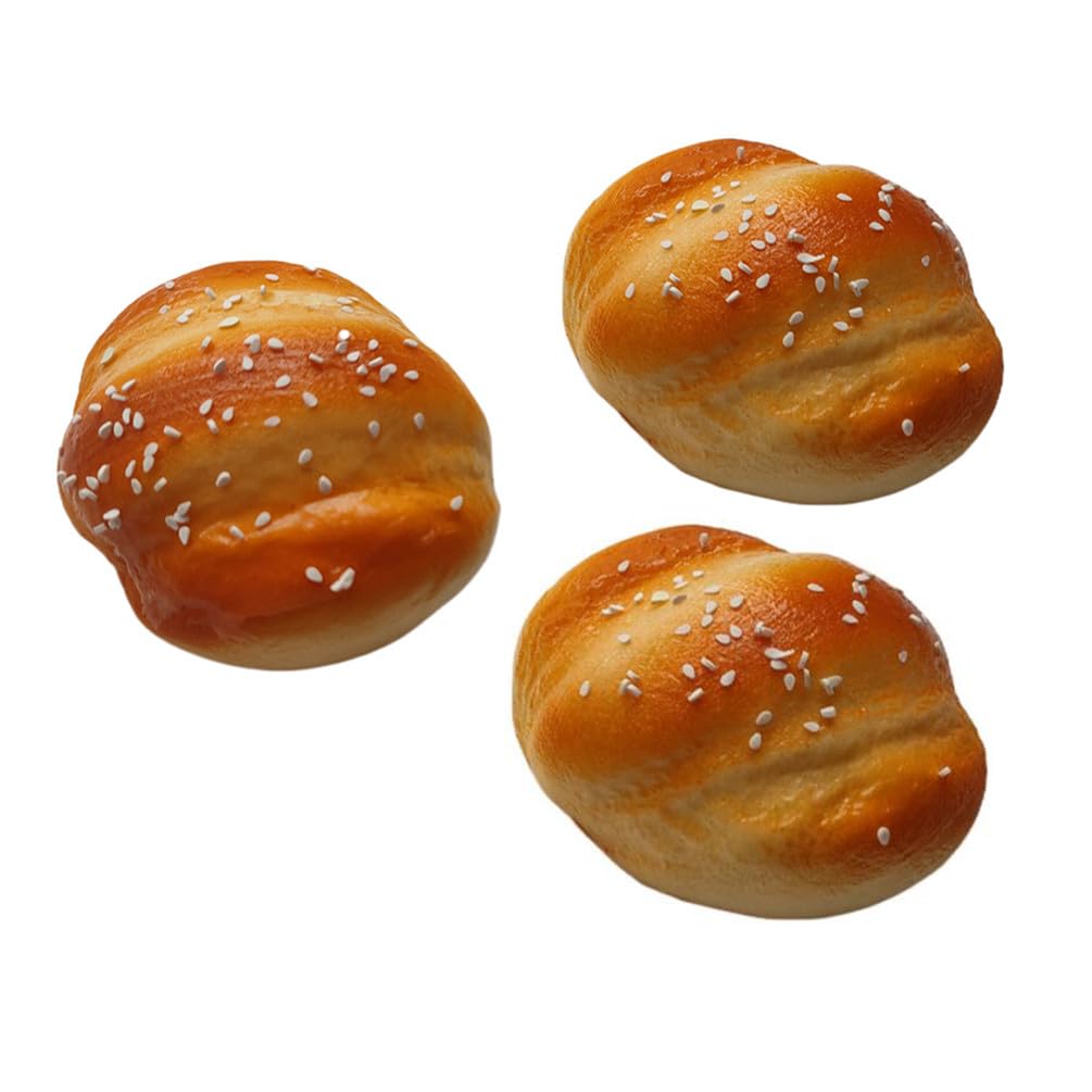 3 Pack Realistic Simulation Fake Cake PU Artificial Bread, Lifelike Sesame Bread Model for Home Party Photography Props Decoration