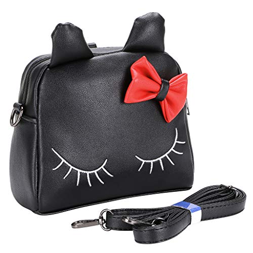 BTSKY Cartera de Bandolera con Cinta Desmontable Usado en Pasear Viajar Ir de Compra para Niñas Chicas Gata Negra