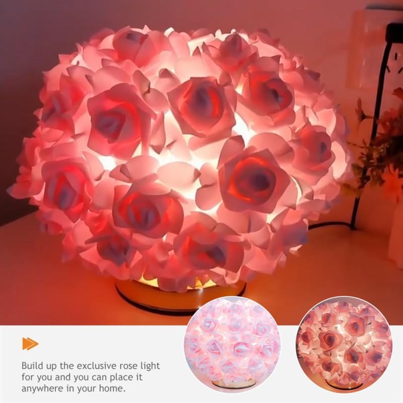 LABRIMP Room Center Desktop Top Party Bedside Light Girl Simplicity for Rose Flower Ambient Pink Plug Wedding Night Decoration Nightstand Table Living Home Lamp Bedroom Decorative Floral