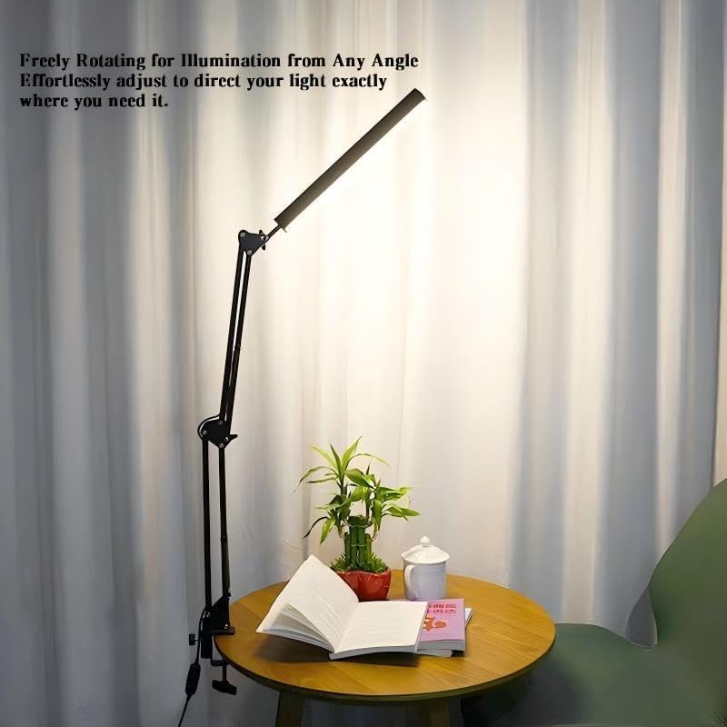Miniatura 4 de Long-Arm Clamp LED Desk Lamp with 3-Step Dimming for Reading, Study & Work (Black  Metal Clamp)