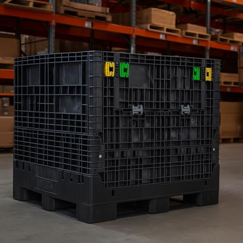 Image of Buckhorn 48 inch x 45 inch x 41 inch Collapsible Bulk Box Container, Extra-Duty Plastic Stacking Gaylord Box with 4-Way Forklift Access and 2 Drop Doors, 1700 lb Capacity Storage Tote, Black (BR48454120)