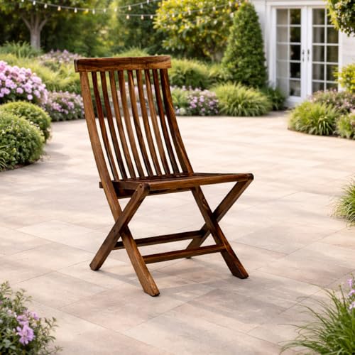 Image of WELL KNOWN Folding Comfort Chair for Living Room Bedroom Hall Home Wooden Furniture for Balcony Garden Indoor Outdoor (Natural Finish) (Brown)