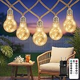 AebeChun Lichterkette Glühbirnen Außen, 7M 20LED Vintage Lichterkette Aussen Strom, Lichterkette Outdoor mit Hanfseil, Wasserdicht 8 Modi Timer für Gärten Balkon Party Hochzeit Deko (Warmweiß)