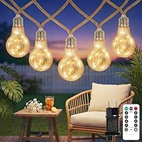 AebeChun Lichterkette Glühbirnen Außen, 7M 20LED Vintage Lichterkette Aussen Strom, Lichterkette Outdoor mit Hanfseil, Wasserdicht 8 Modi Timer für Gärten Balkon Party Hochzeit Deko (Warmweiß)