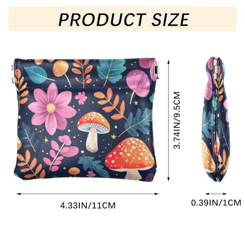 Flowers and Mushrooms Coin Purse Leather Pouch Change Purse, Squeeze Coin Pouch for Cards, Keys & Lipsticks, Unisex3