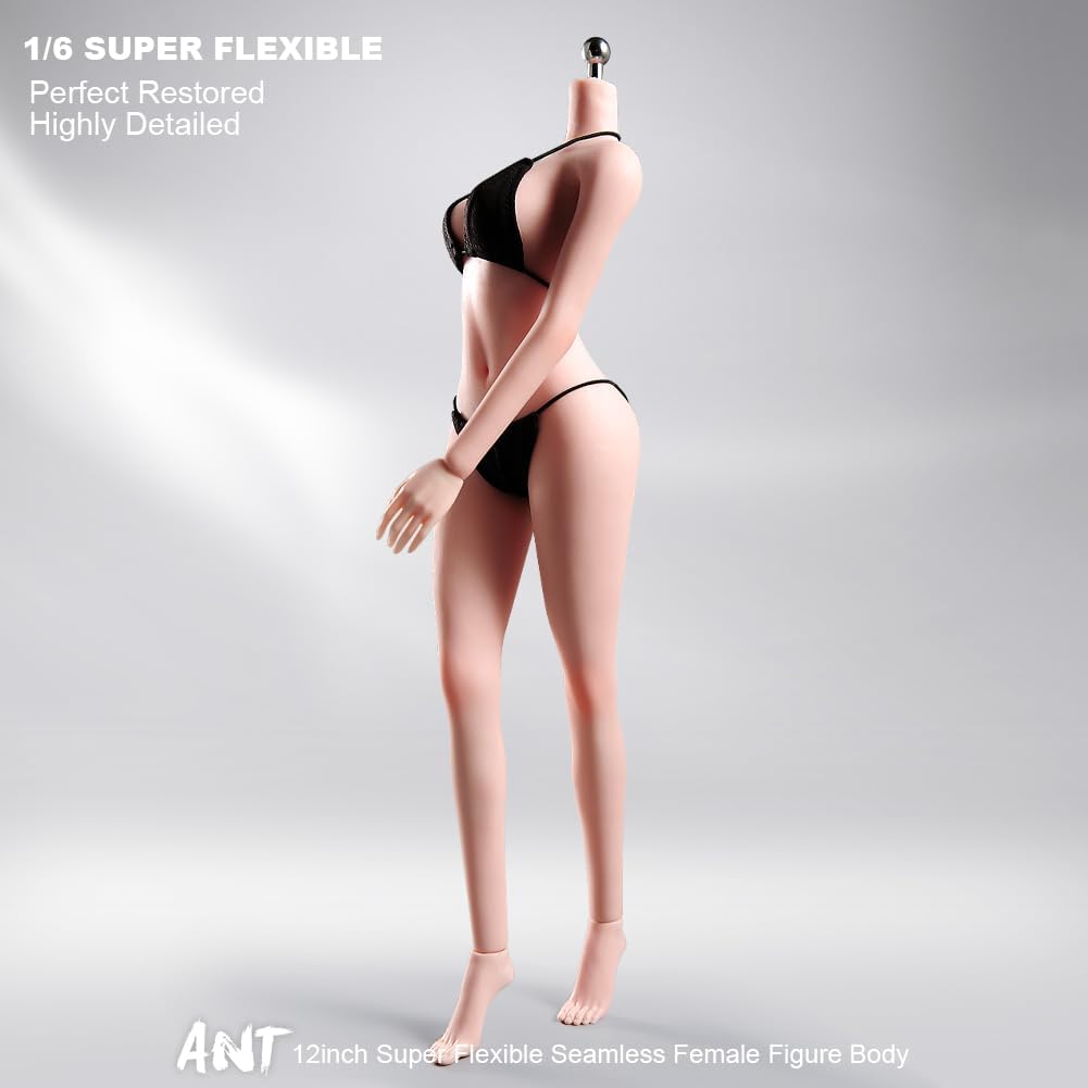 1/6 Scale Female Action Figure Body, 12 inches Seamless Flexible Action Figure Body Model with Detachable 5 Pairs Hand Gesture Shapes (Normal Skin)