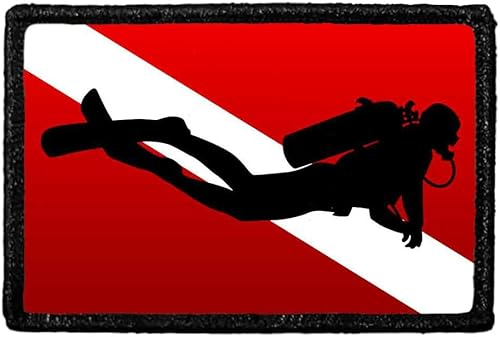 Miniatura 1 de Pull Patch - Bandera de buzo con buceador, fijación de velcro para sombreros, jeans, chalecos, abrigos, 2 x 3 pulgadas