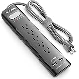 HOLSEM Surge Protector Power Strip 5 Outlets with 2 USB Charging Ports (5V/2.4A) and 4' Heavy Duty Extension Cord, Black